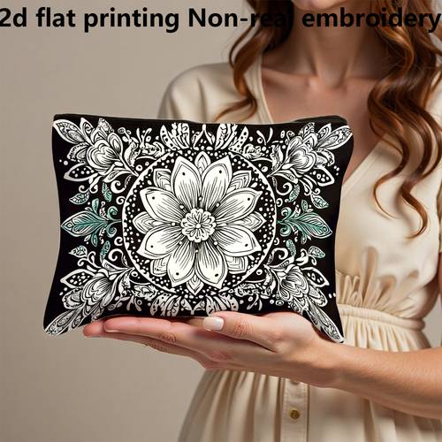 item picture 1pc 2d flat printed womens floral makeup bag 100 polyester fiber exquisite flower pattern full of natural freshness suitable for daily carrying and organizing makeup supplies for yourself a best friend or a sister its a thoughtful