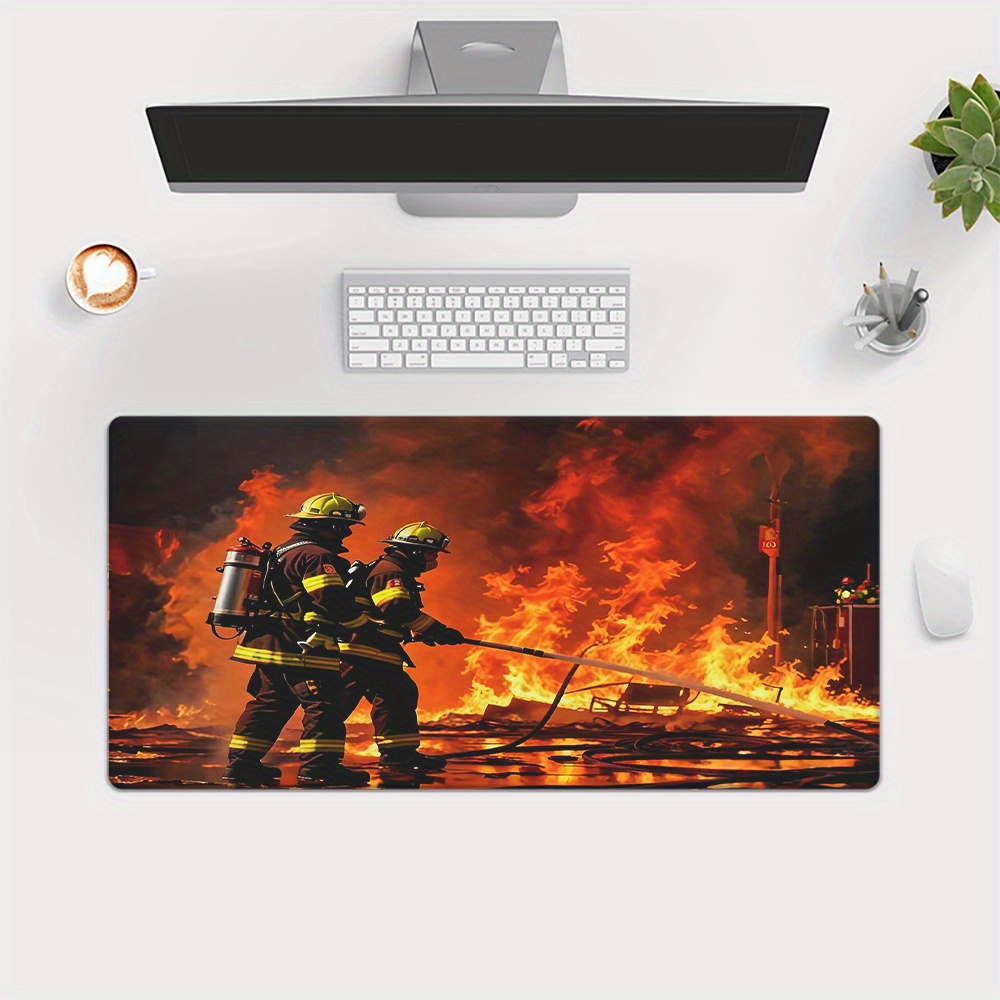 TEMU 1pc Tapis de Souris Multifonctionnel XXL avec Impression HD " Éteignant un Feu" pour Bureau, Tapis de et Souris de Jeu, Tapis d'Ordinateur de