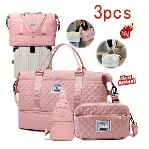 3pcs fashion lattice wet and dry sports handbag yoga fitness bag large capacity shoe compartment travel bag new simple fitness bag holiday business