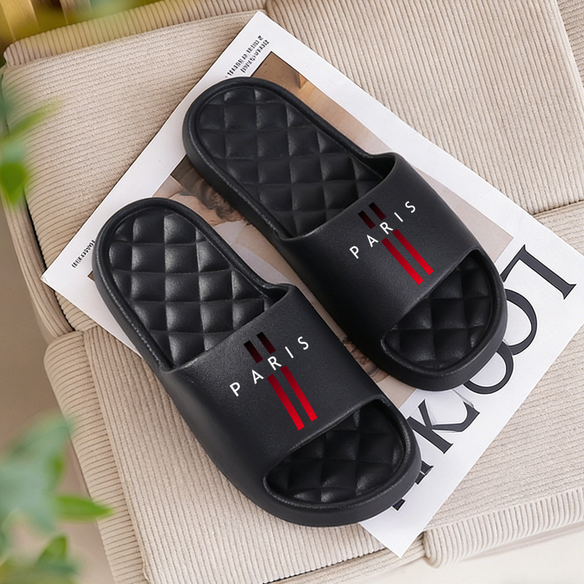 TEMU 1 pezzo di ciabatte taglie forti con stampa PARIS, ciabatte casual, ciabatte da campeggio, adatte per , piscine, bagni, ecc., traspiranti e non