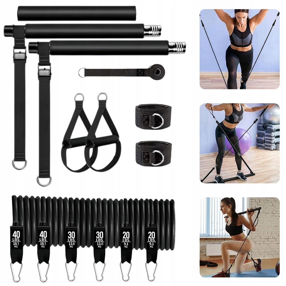 Image of 180lbs Reinforced Pilates Bar Set Adjustable Resistance Bands For Strength Training Workout