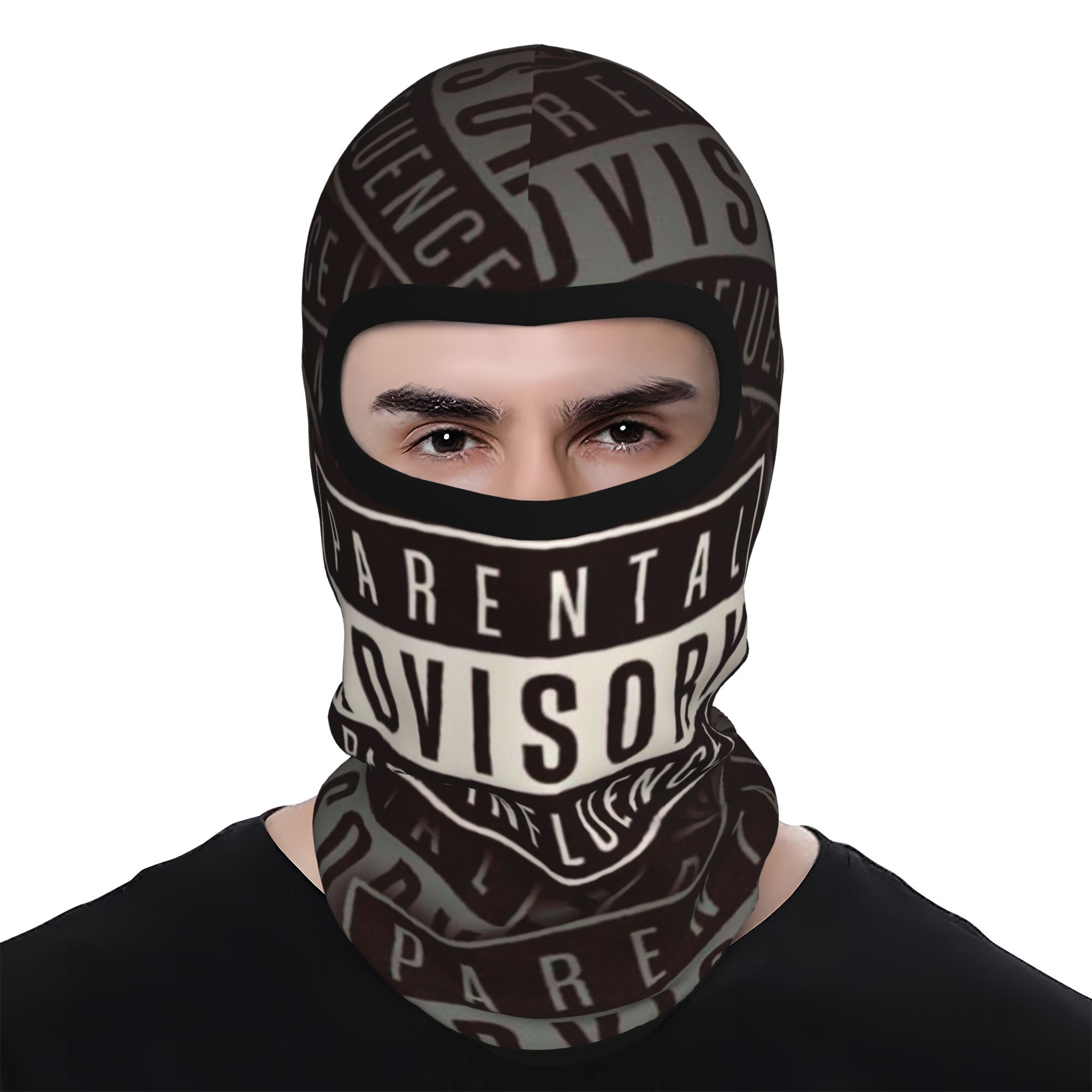 TEMU 1pc Parental Brown Text Full Face Mask Riding Masks Breathable Windproof Knitted Design For Outdoor Sports And Skiing Outdoor Graphic Design