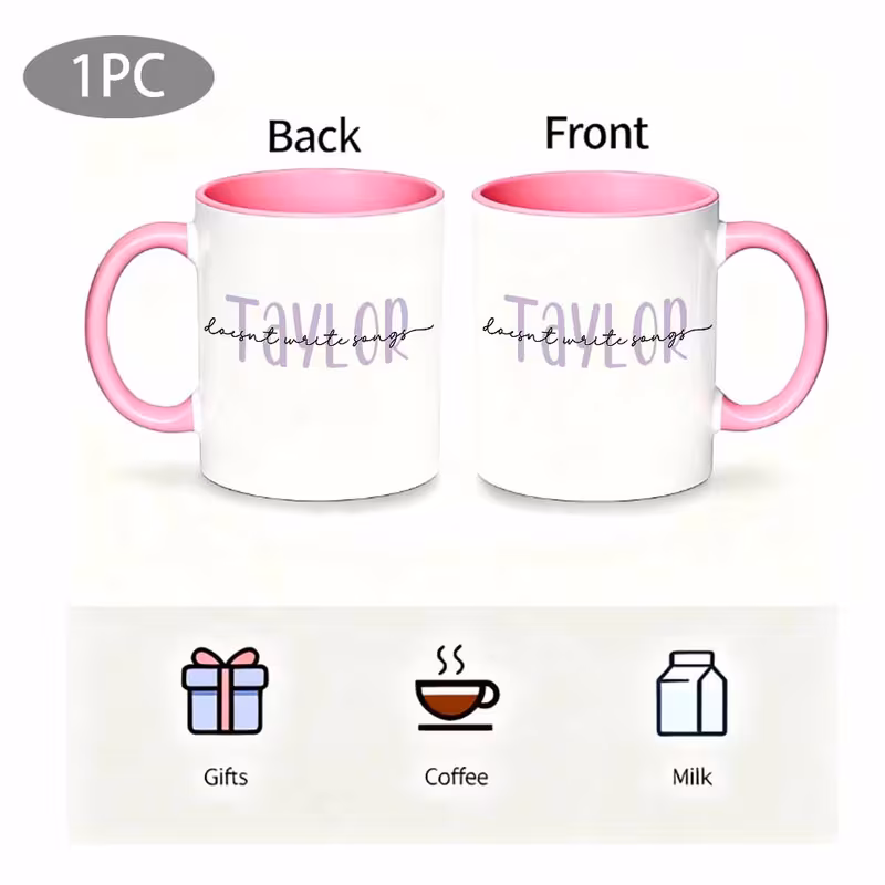 1pc taylor doesnt write songs mug funny taylor fan gift coffee tea cup with iconic name novelty cup for christmas gifts swifties 0 37 12 17oz pink sg05573 11