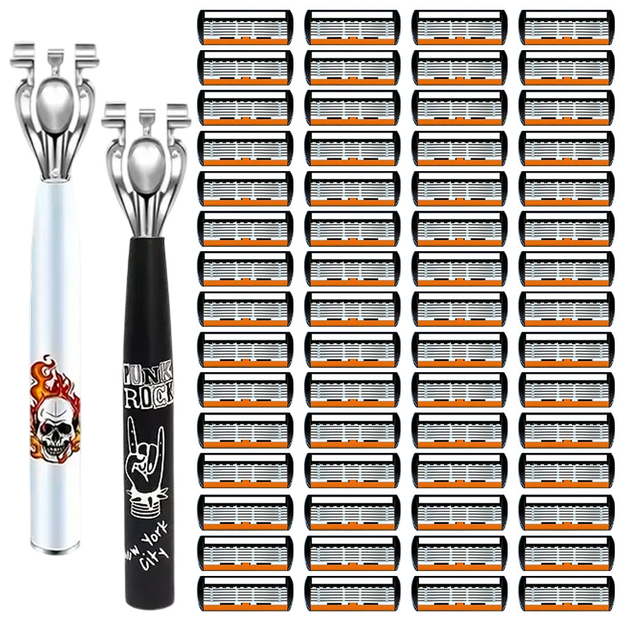 Image of Shaving Razor 62pcs Set 6-layer Replaceable Stainless Steel Men's Shaving Tool Efficient Shaving Experience Household Daily Grooming Suitable For Adult Men User-friendly Anti-slip