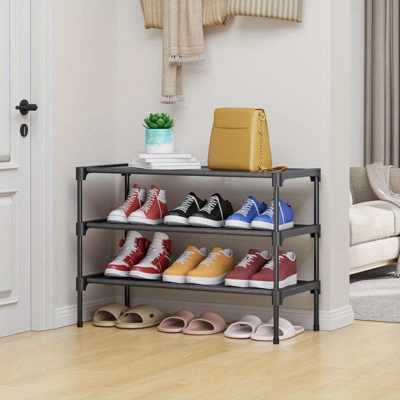 item picture 3 tier space saving shoe rack sturdy   breathable fabric shelves for small spaces apartments matte black entryway organizer clutter free joy effortless  