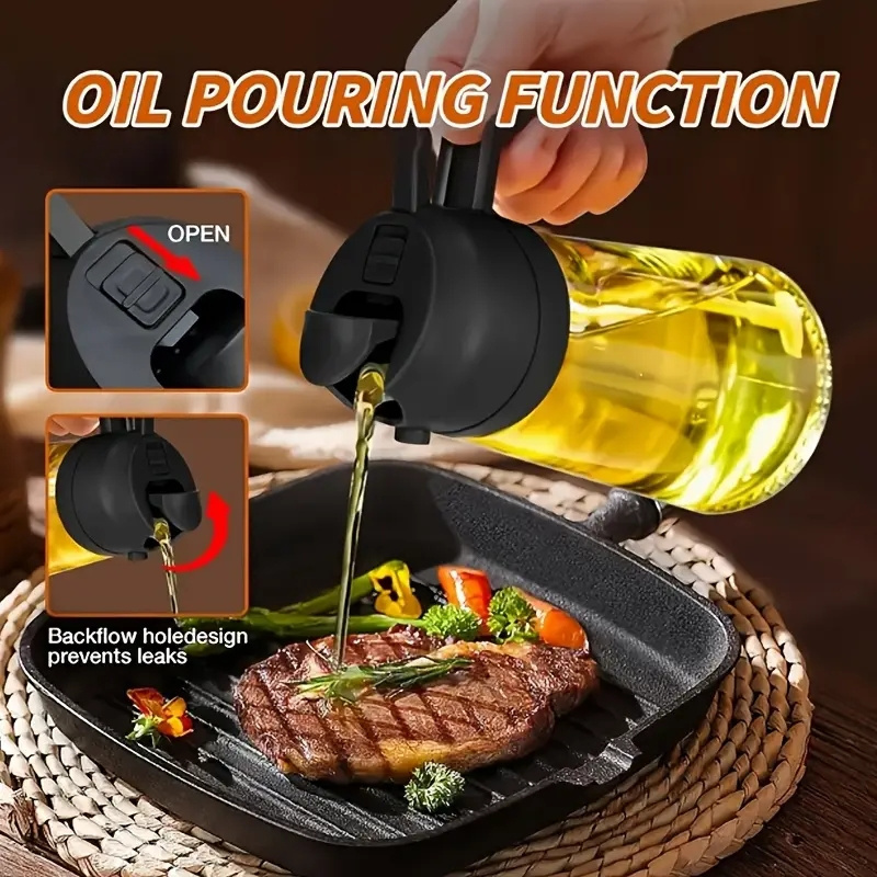 1pc large capacity spray oil bottle cooking household kitchen olive   oil bottle spray oil sprayer two in   squeeze bottle bbq seasoning quantitative spray oil bottle outdoor bbq use kitchen supplies baking supplies