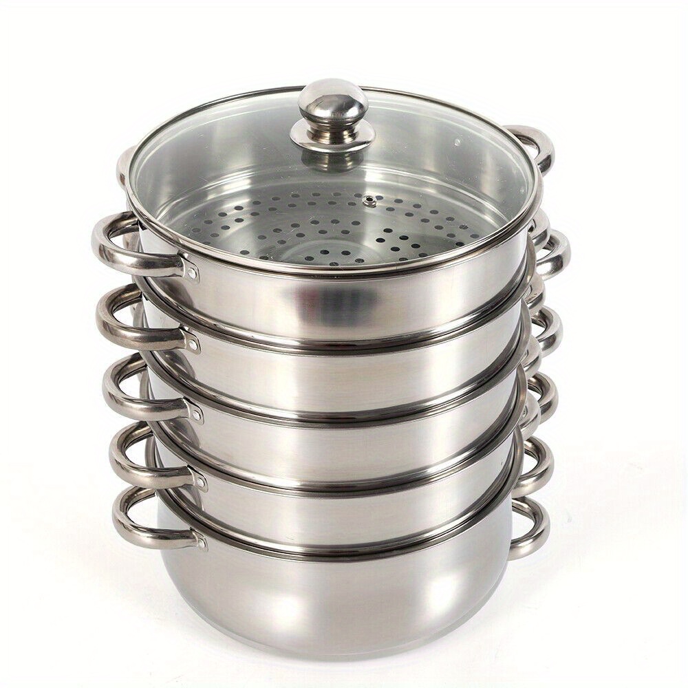 26cm/10.2in(d) 5-tier Stainless Steel Steamer, Round Cooking Steamer With Lid, Versatile Use, Arrangement