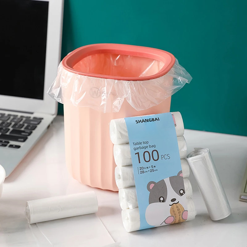 TEMU 5roll 100pcs Mini Garbage Bag Household Thickened Small Desktop Garbage Bags Disposable Trash Bags Kitchen Tools