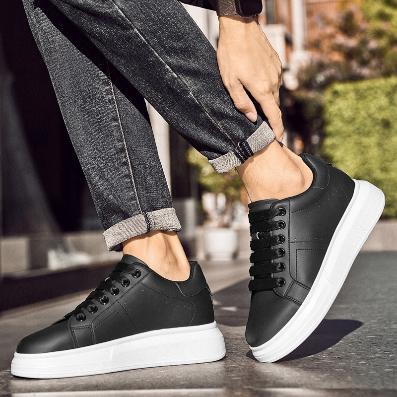 TEMU Lg68005 Platform Casual Sneakers, White Lace-up Trendy Sneakers