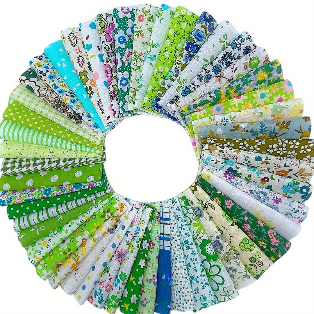 TEMU 50 pièces de tissu prédécoupé à motif floral vert, 10 X 10 cm/3,9 X 3,9 po - Parfait pour le quilting, la couture, les housse de couette, les