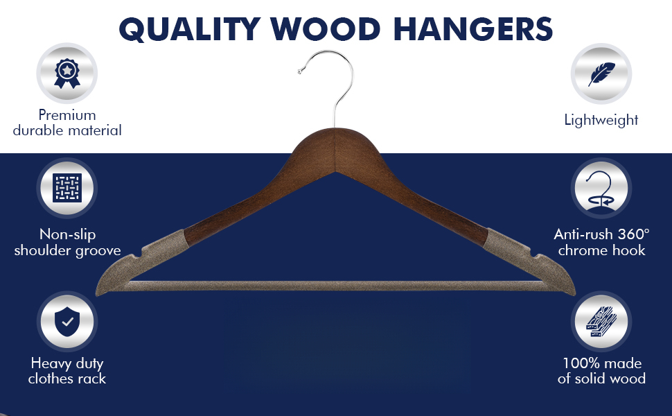8 High-Quality Velvet Wooden Hangers Made of Maple, Designed for Men'S Suits - Non-Slip Hangers - Luxurious Natural Wood And Velvet Hangers for Hanging Pants, Suits, Dresses, And Skirts - Featuring Non-Slip Chrome Hooks, Shoulder Notches