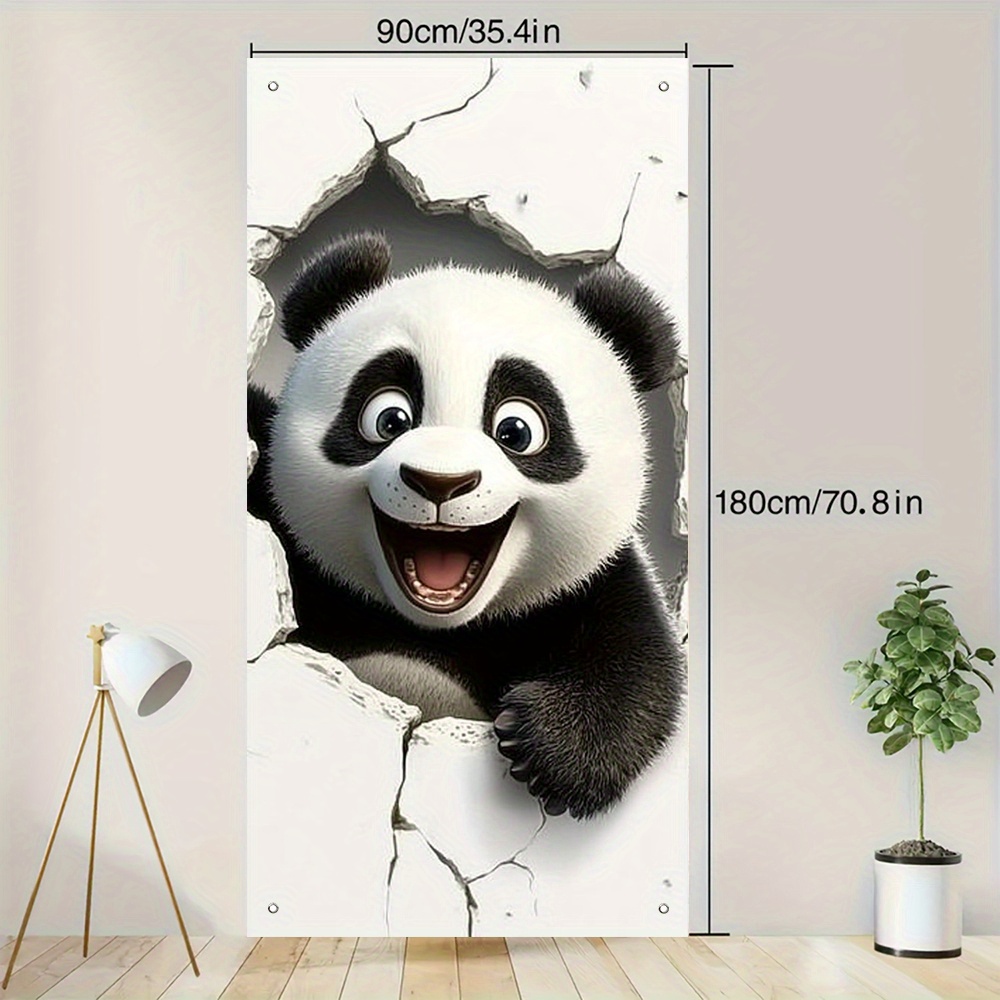 TEMU 2d Door Banner, 1pc Adorable Panda 2d Door Banner - 35.4x70.8 Inch Durable Polyester Indoor/outdoor Hanging Decoration For Birthdays, Weddings,