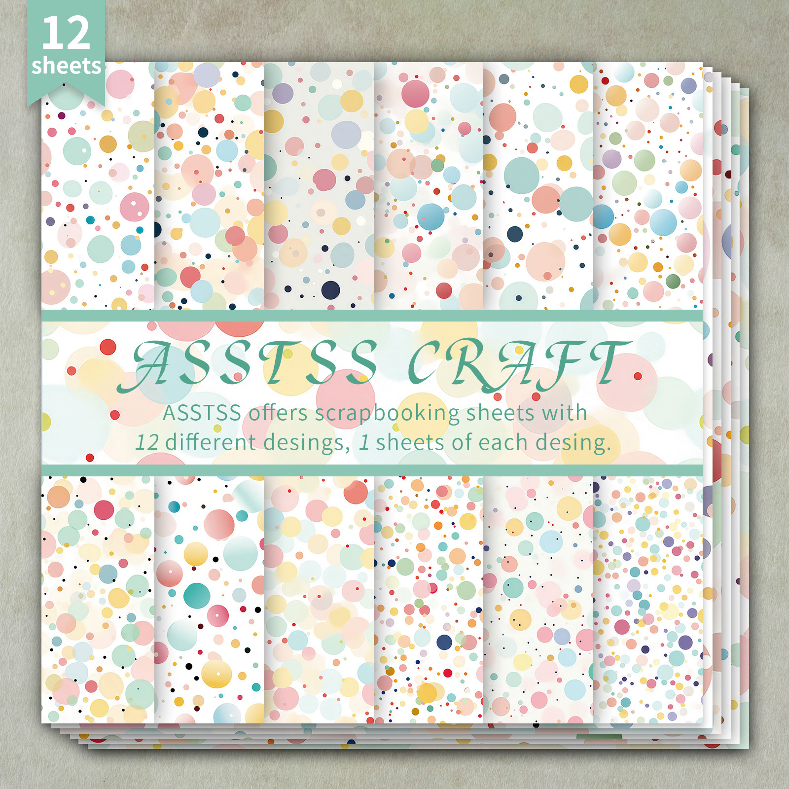 TEMU Un bloc de papier scrapbooking de 12 feuilles mesurant 6 par 6 pouces, avec un assortiment de couleurs macaron à pois pastel. Ce papier cartonné