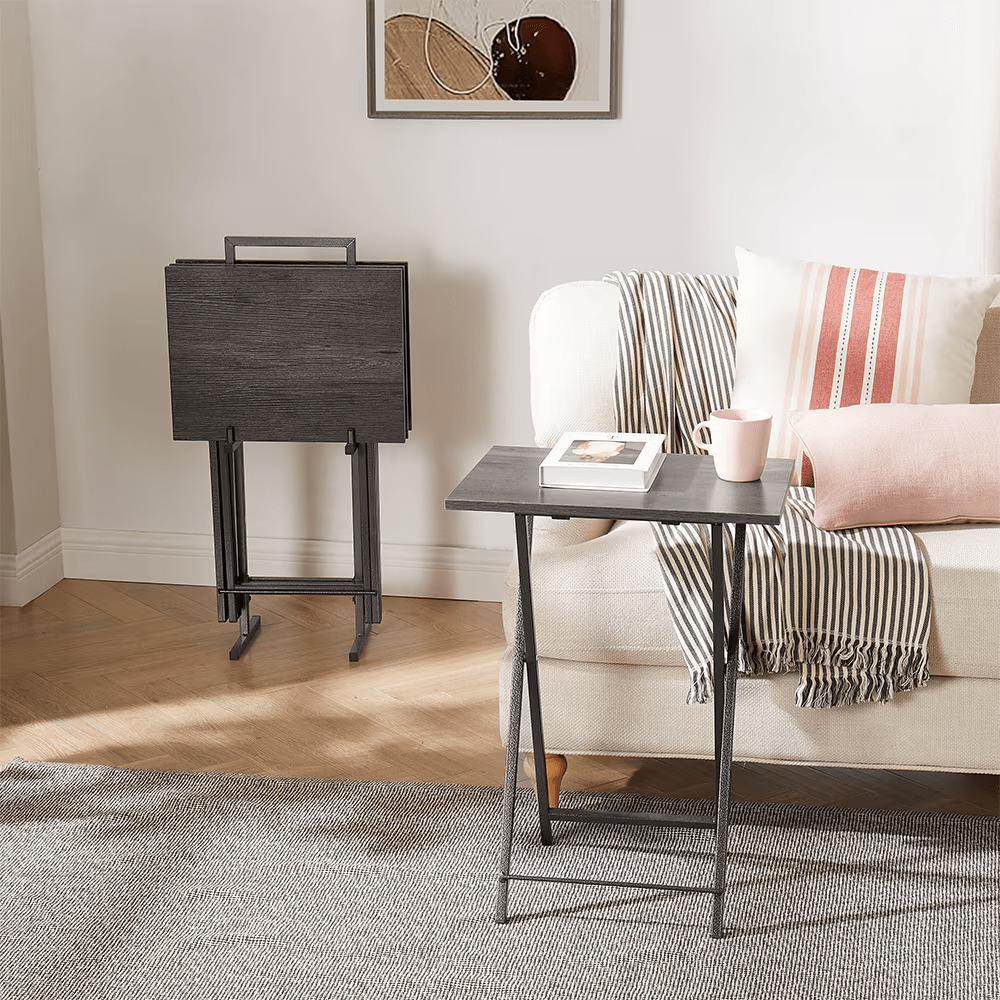 HOT Furniture Grey Tray Table Set Piece Folding TV Tray Table