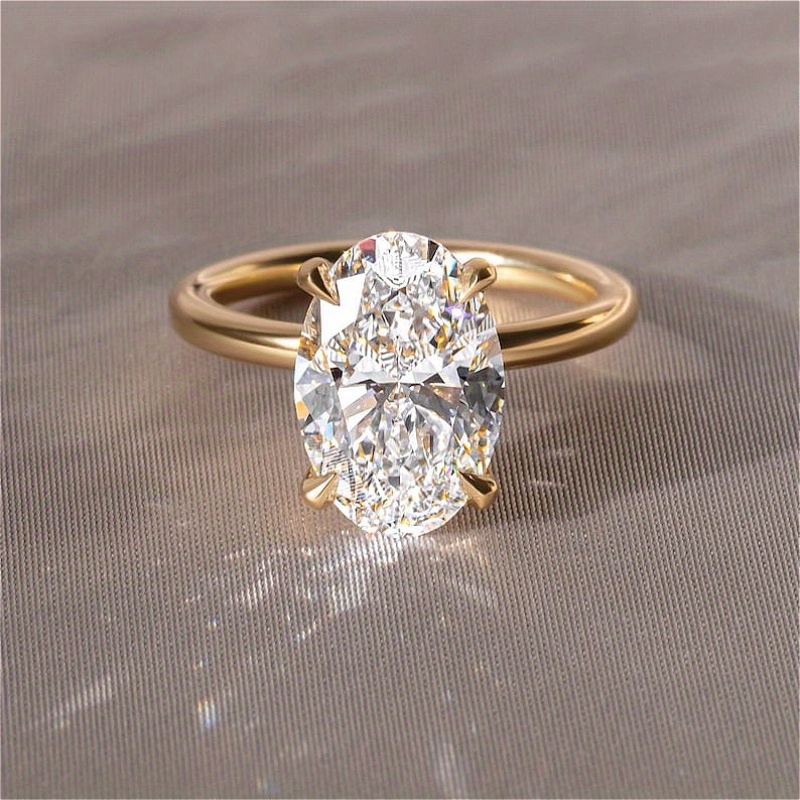 Golden Moissanite Ring, Easy And Fashionable Daily Wear, Classic 925 Silver Plated Moissanite Halo Ring