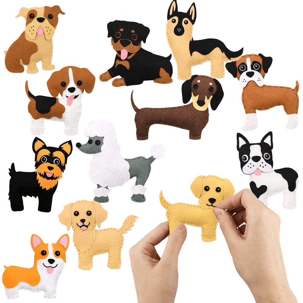 

1 Set Diy Puppy Plushie Sewing Kit For Beginners - Felt Dog Craft Set With Pre- Holes, Self-adhesive Accessories, Safe Scissors, And Easy-to- Instructions