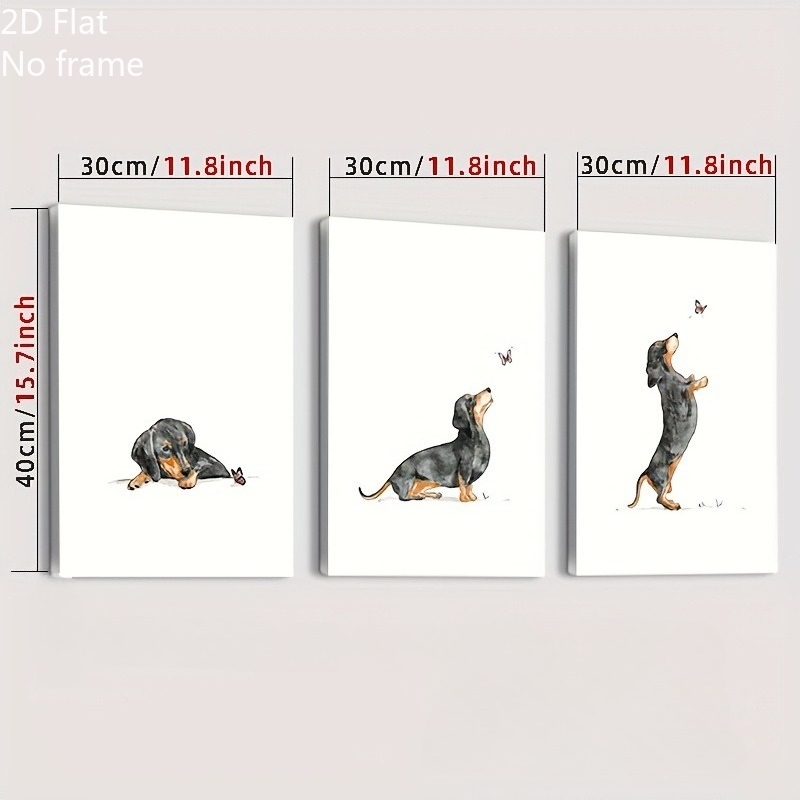TEMU 2d Flat, 3pcs Dachshund Dog - Modern Watercolor Dachshund Illustrations, Vertical Canvas Posters Suitable For Home, Cafe, Office Decor - Indoor