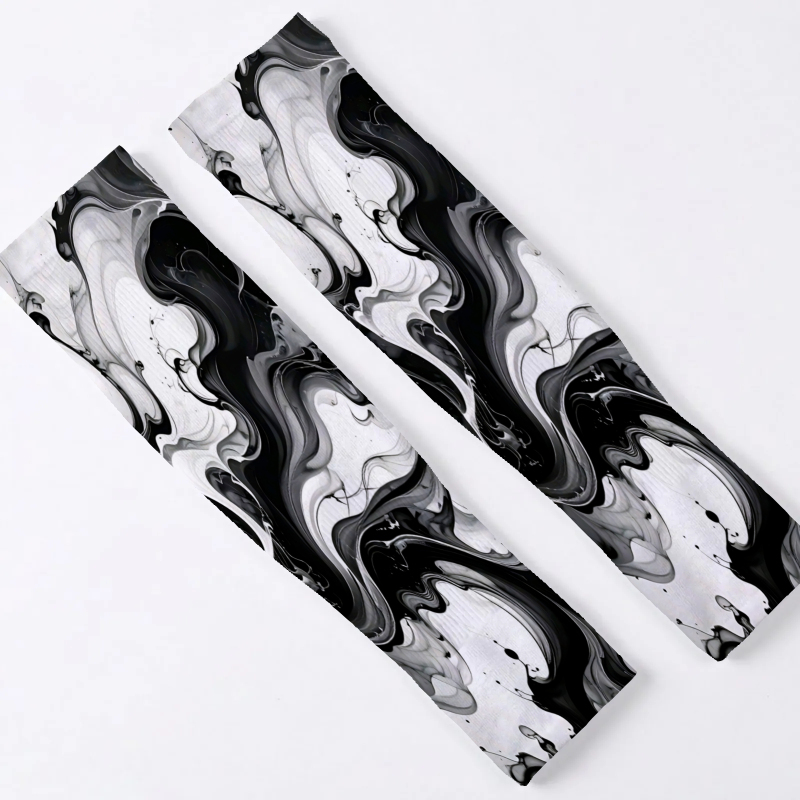 TEMU 1 Pair Men' & Women' Ice Sleeves With Abstract Ink Wash Texture - Elastic Thumb Hole Wrist Warmers, Suitable For Running, Cycling, Fishing, Gym,