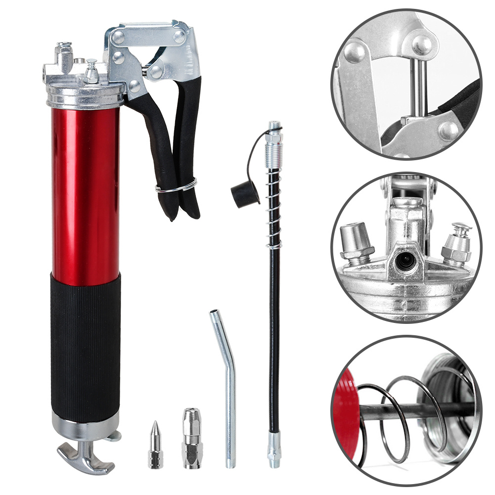 6000 Psi Heavy-duty Manual Single Handle Grease With , 600cc Capacity, Flexible Hose & Metal Extension Rod For Automotive, Industrial, Machinery Maintenance (black/red)