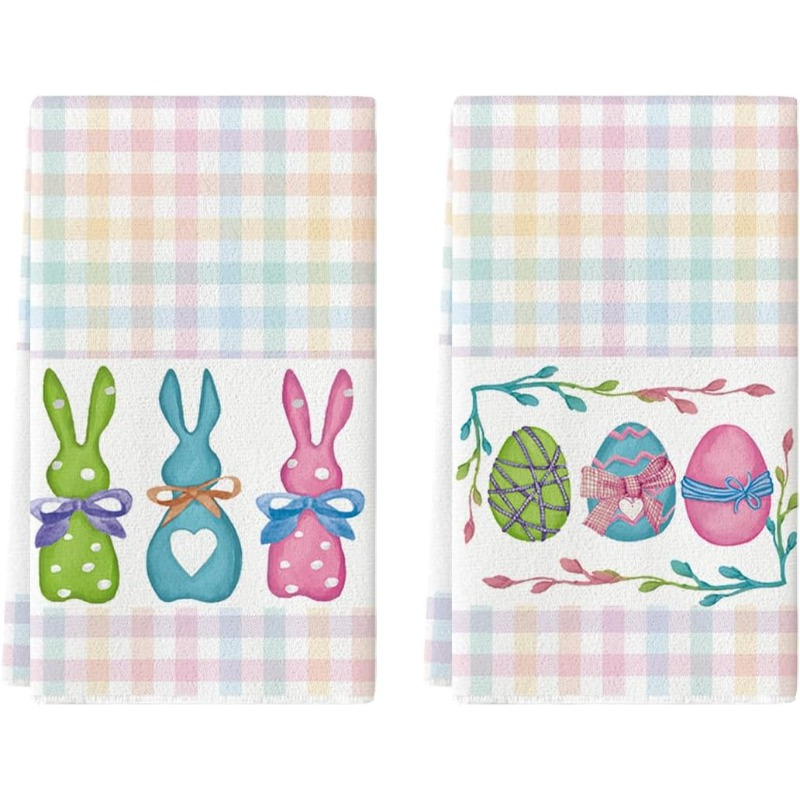 

2-pack Modern Soft Polyester Kitchen Towels, 18x26 Inch, Rectangular Artoid Dish Towels With Rabbit Bunny Eggs Design, Machine Washable, Woven Hand Towels For Kitchen Use