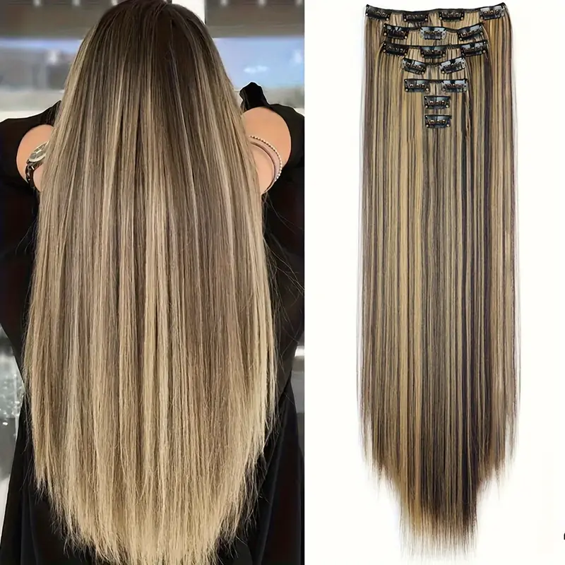 24-inch 7pcs set 16 clip-in women s straight hair extensions set natural gloss heat-resistant synthetic fiber style suitable for all increase hair volume holiday hot new style details 1