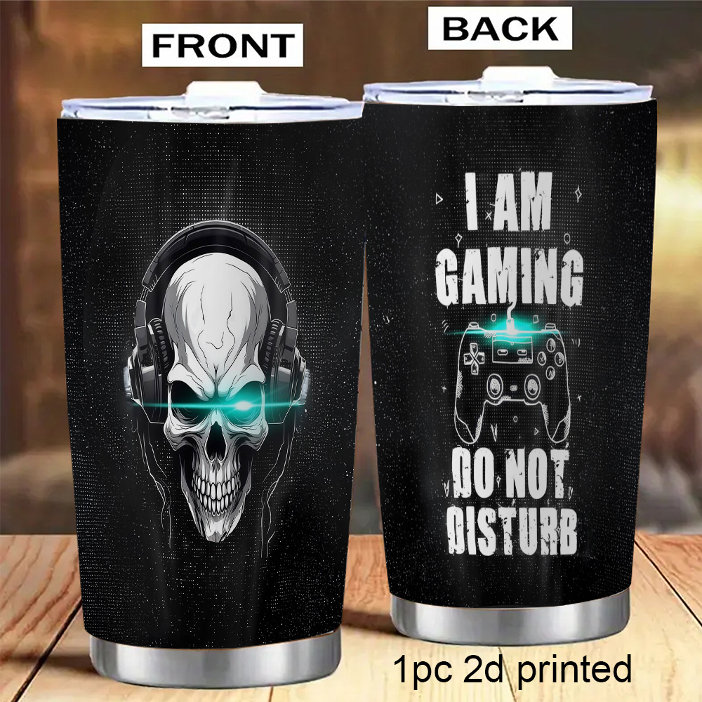 TEMU 20.5oz/ 600ml 2d Printed Water Bottle With Lid Stainless Steel Vacuum Tumbler Thermal Travel Cup A Cool With Headphones And Glowing Teal Eyes