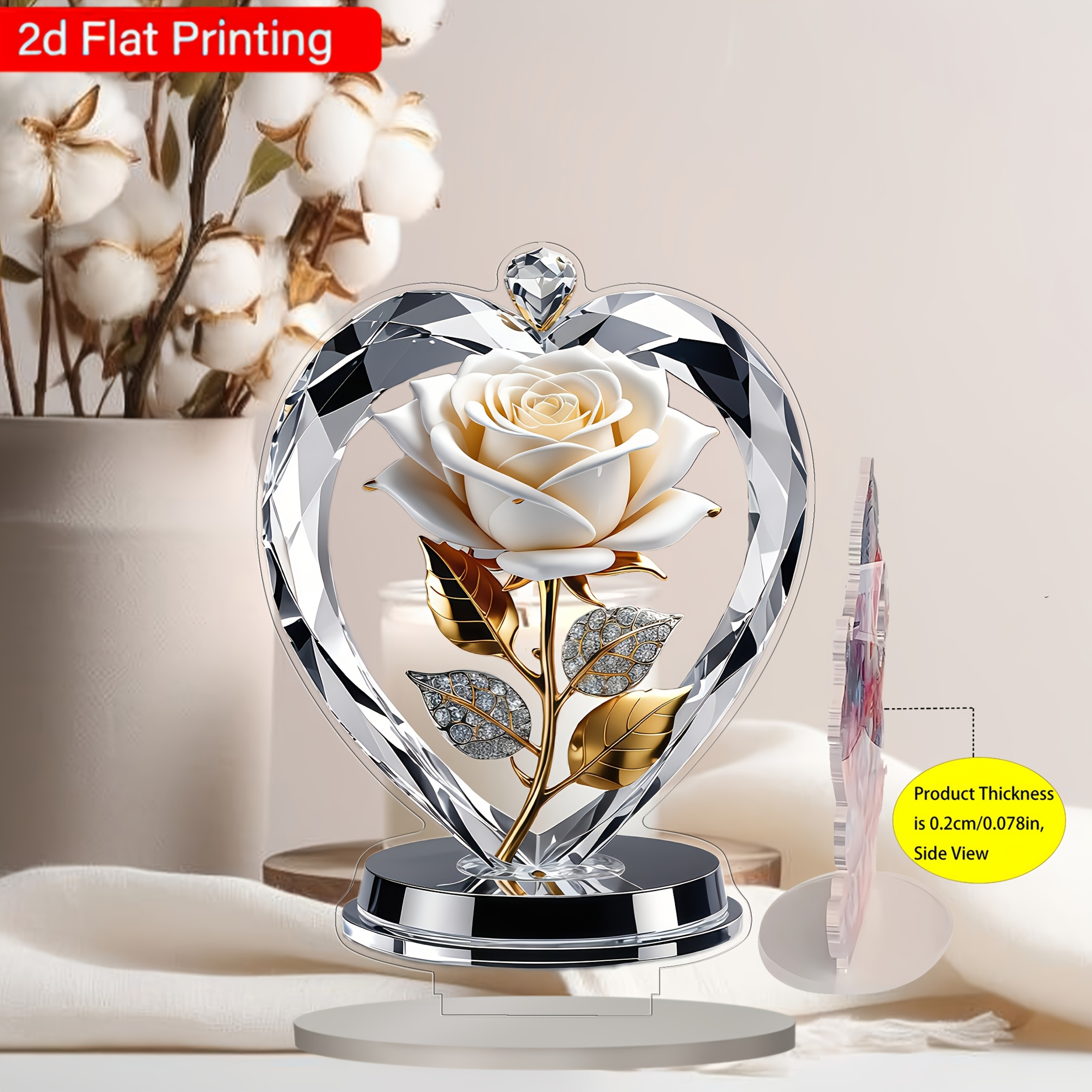 TEMU 2d Flat Hd Artistic White Acrylic Ornament, With Base Perfect For Home Decor, Valentine's Day, Christmas, Wedding Anniversary, Birthday, And New