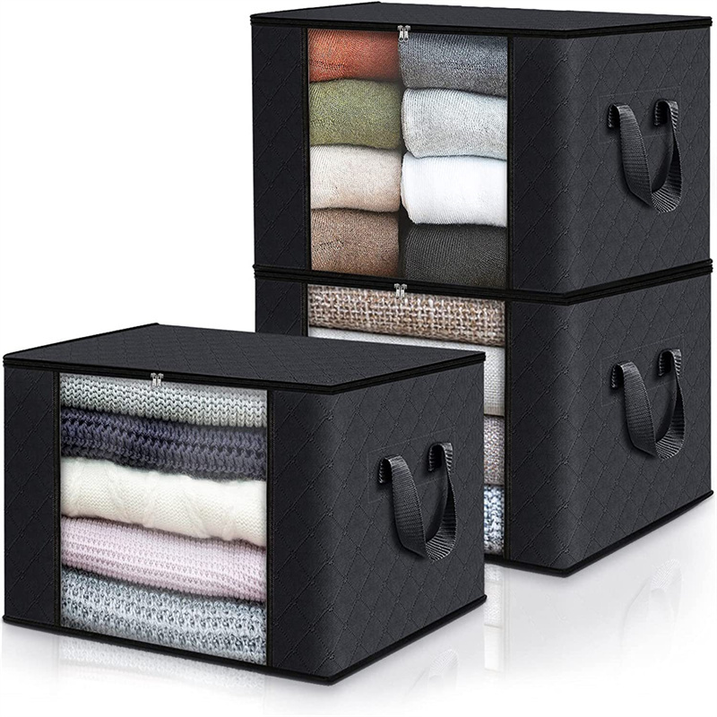 TEMU Large Capacity 3-pack Foldable Grey Woven Fabric Storage Bins - Ideal For Home, Bedroom, Dorm, Spa Wardrobes - No Electricity Needed, Under-bed