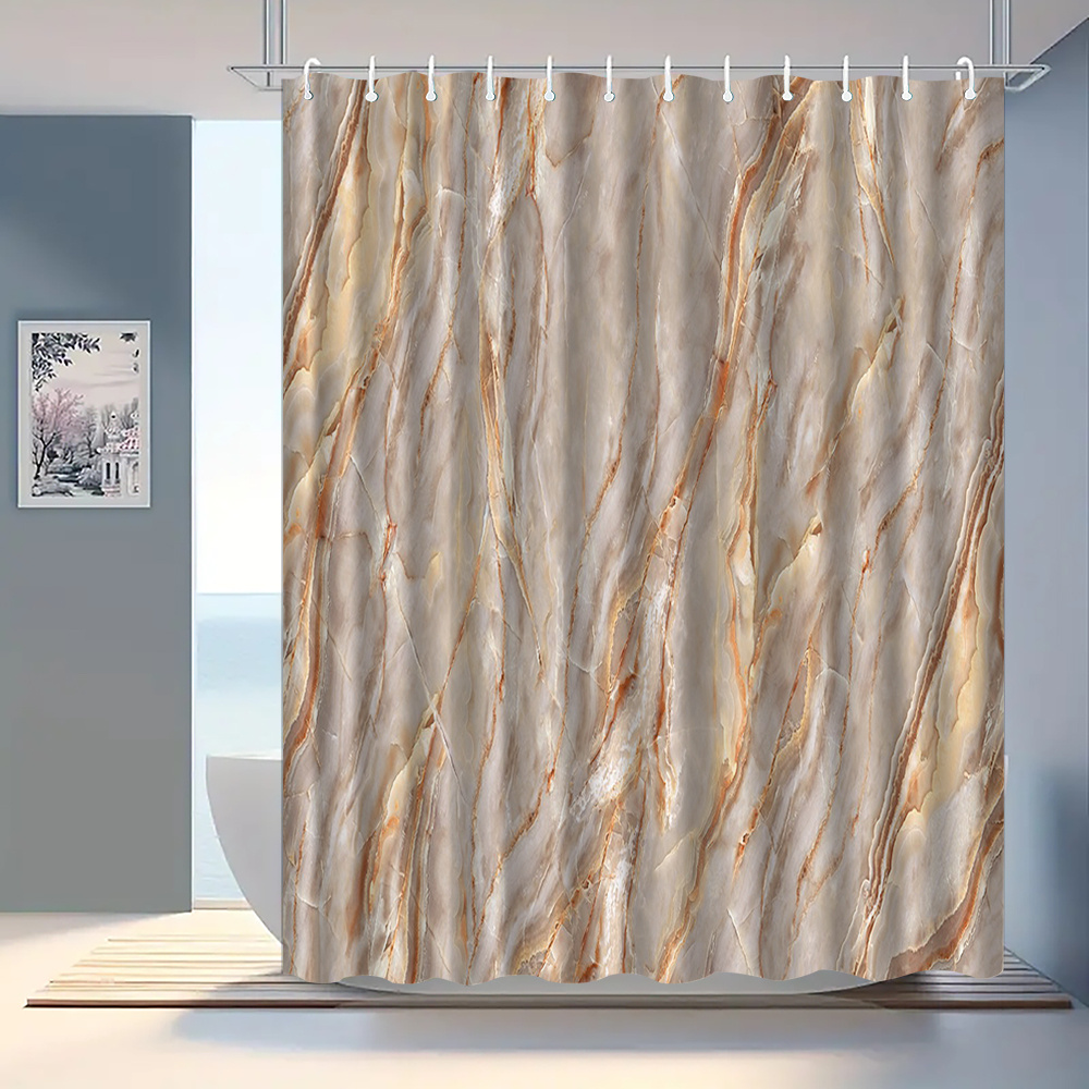 TEMU 1pc Retro Marble Pattern Shower Curtain With Hook, Water-washable Shower Curtain, Bathroom Partition, Bathroom Additions, Home Decor 2d Flat
