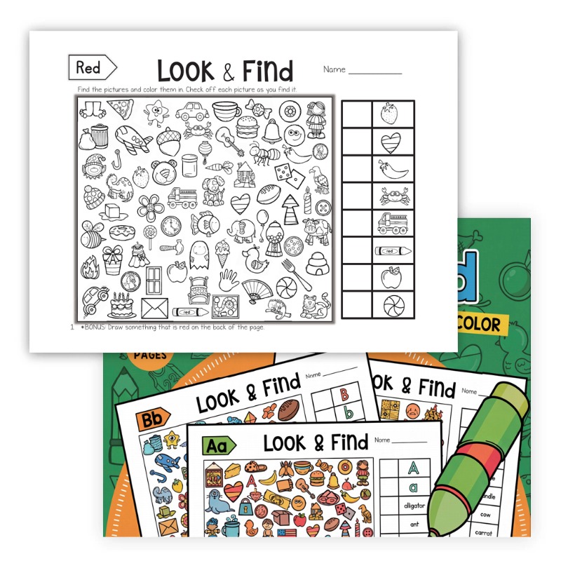 TEMU Look & Find Activity Book, 8.27ร6.3 Inches, Shape & Color Search And Find Pages, Creative Workbook, Fun Visual Search Game Book