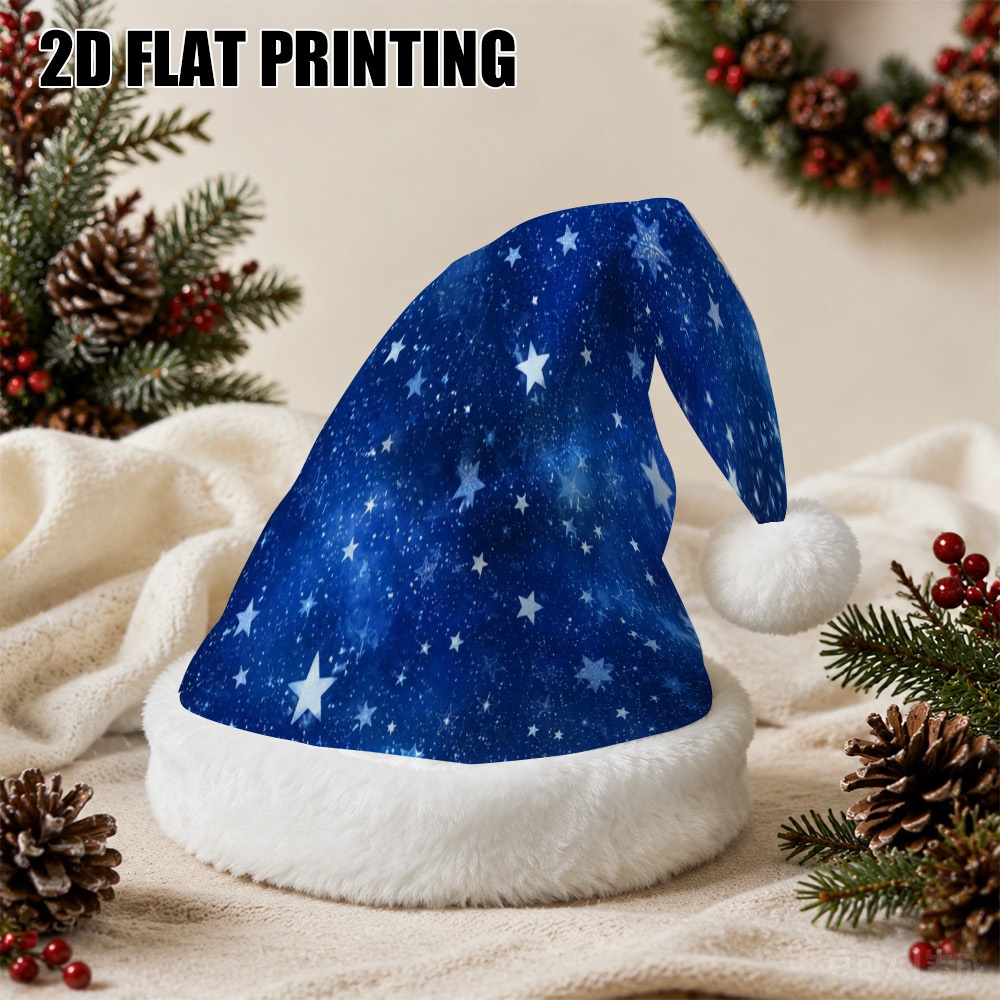 TEMU 2d Flat Printing 1pc Christmas Night Stars Christmas Hat Polyester Fiber Holiday Cosplay For Christmas New Year Halloween Theme Photography
