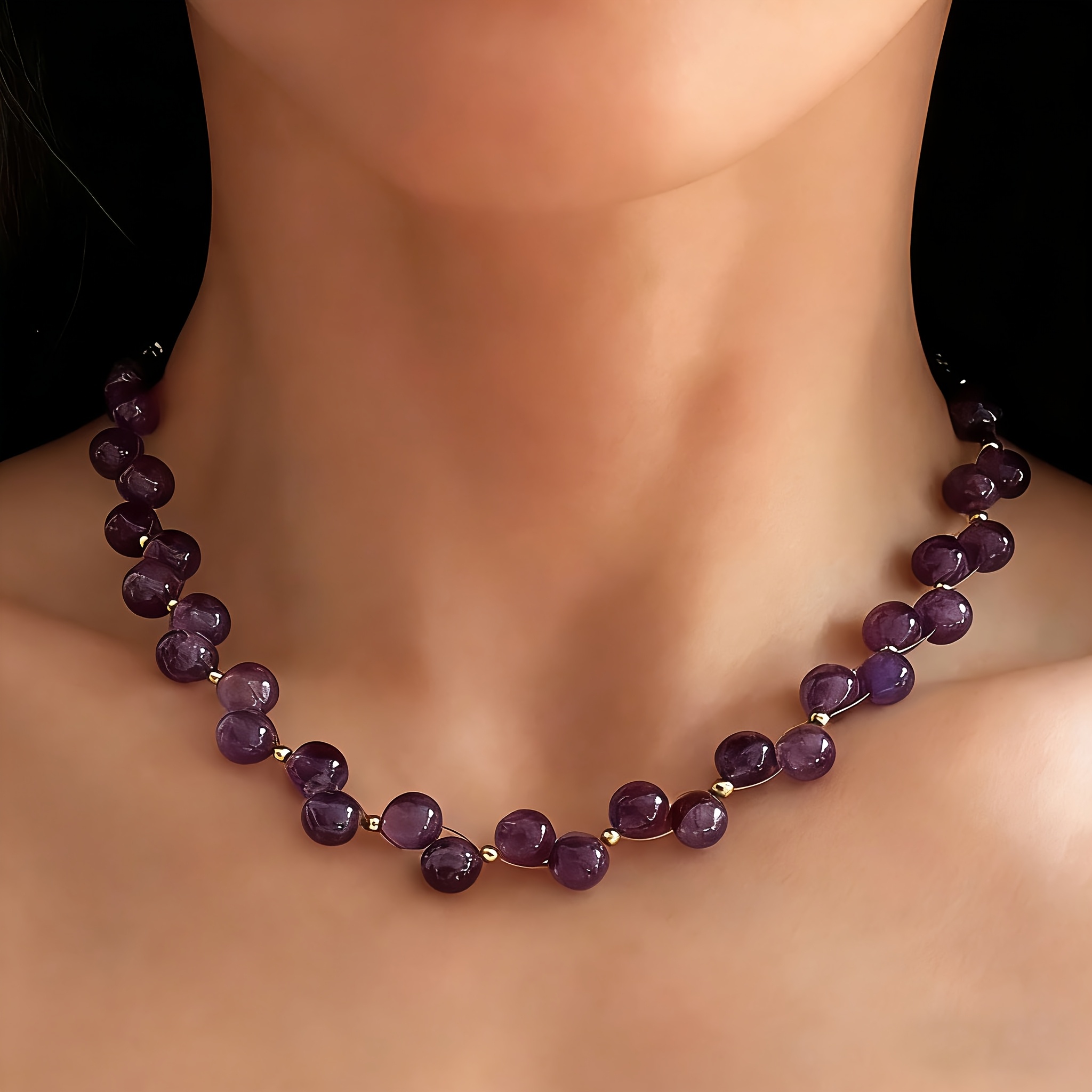 TEMU 1 Collier Violet Élégant, Collier Double Couche avec Motif de Perles Disposées de Irrégulière, Chaîne de Clavicule de Style , Accessoire de Cou