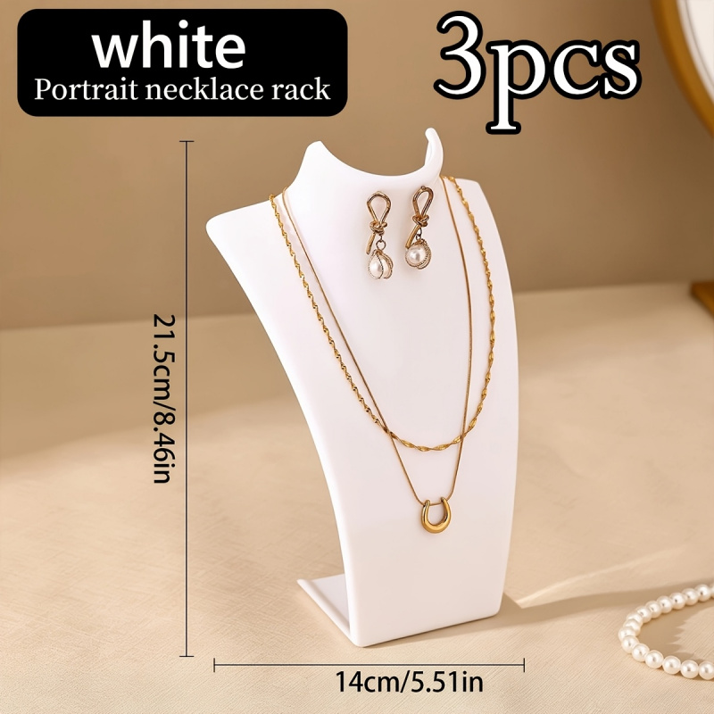 TEMU 3pcs White Figure Jewelry Display Stands, Plastic Jewelry Storage Holders With , Neck Busts For Earring Display, Durable, Lightweight And