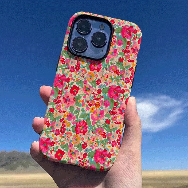 TEMU Phone Case: Flowers Art Painting Glossy 2-in-1 Case, Tough, Dual Layered Case For Durable, , For Iphone 17, 16, 15, 14, 13, 12, 11, 8, 7, X, Xs,