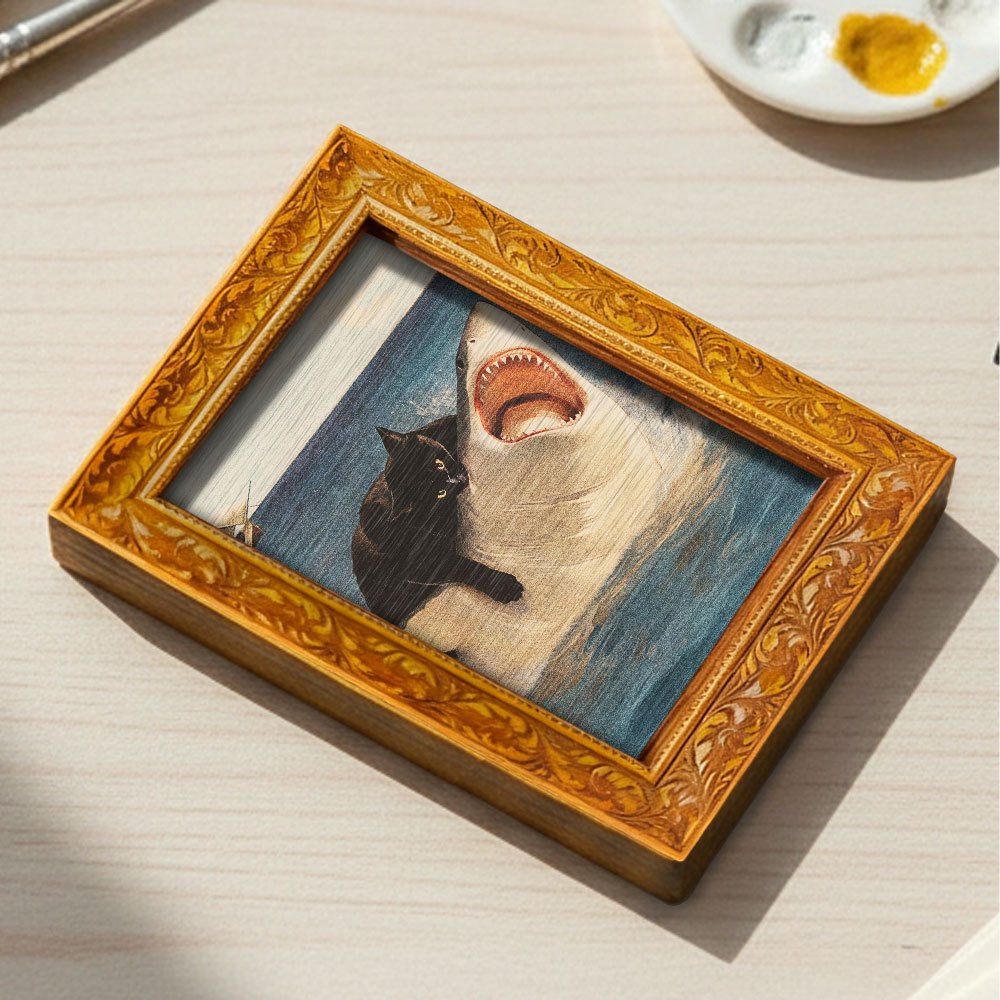 E-shop 1 Stück Lustiger Hakimi Kühlschrankmagnet, Schwarze Katze auf Hai Holz Mini Dekoratives Bild, Holz Kühlschrankmagnet, Ozean-Abenteuer-Thema