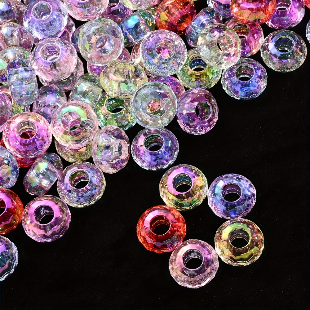 Image of 30/100pcs Of Ab-colored Acrylic Beads With Transparent Large Holes And Loose For Diy Bracelets, Necklaces, And Craft Decorations.