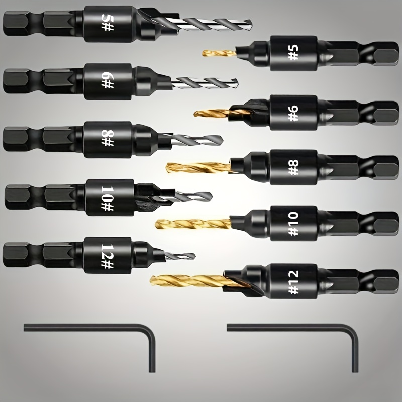12pcs Woodworking Countersink Set With 67.63 Oz-shaped Wrenches, Hex Shank Steel Drill Bits, Suitable For Diy Projects- Sizes#5*2, #6*2, #8*2, #10*2, And#12*2