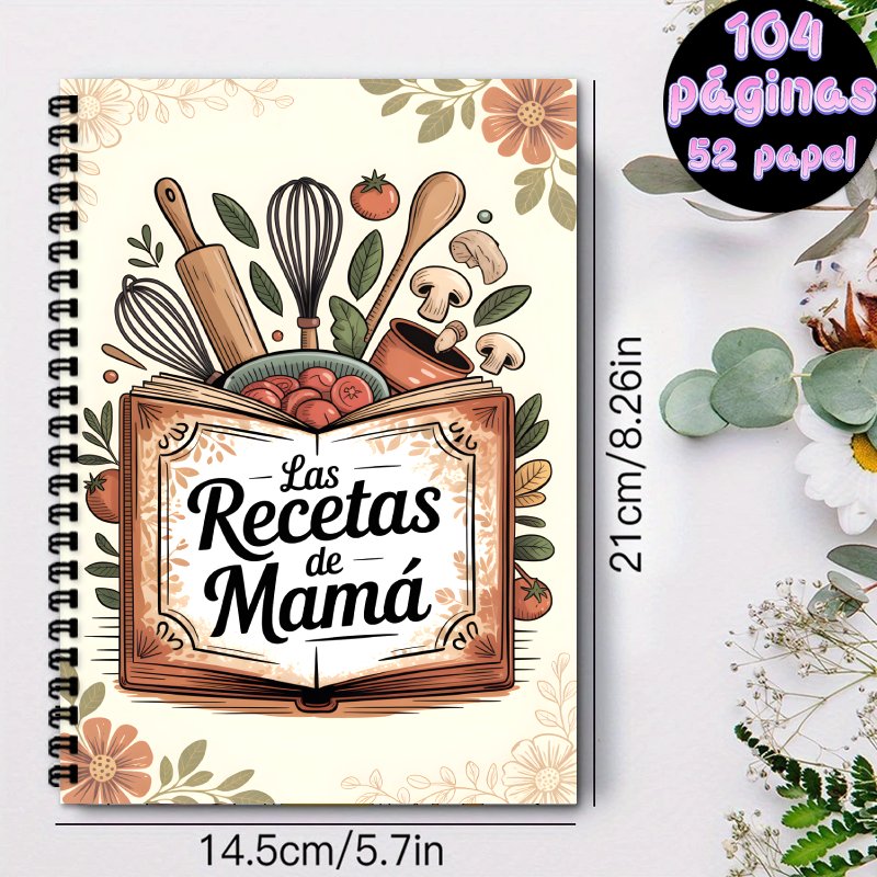 TEMU 1 , Cuaderno de Recetas Español A5, Libro de Recetas Personal con Encuadernación en Filamento en , Adecuado para , Horneado y para Chef Caseros,