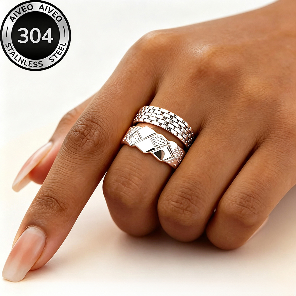 2pc Golden Stackable Open Ring Set, Stainless Steel
