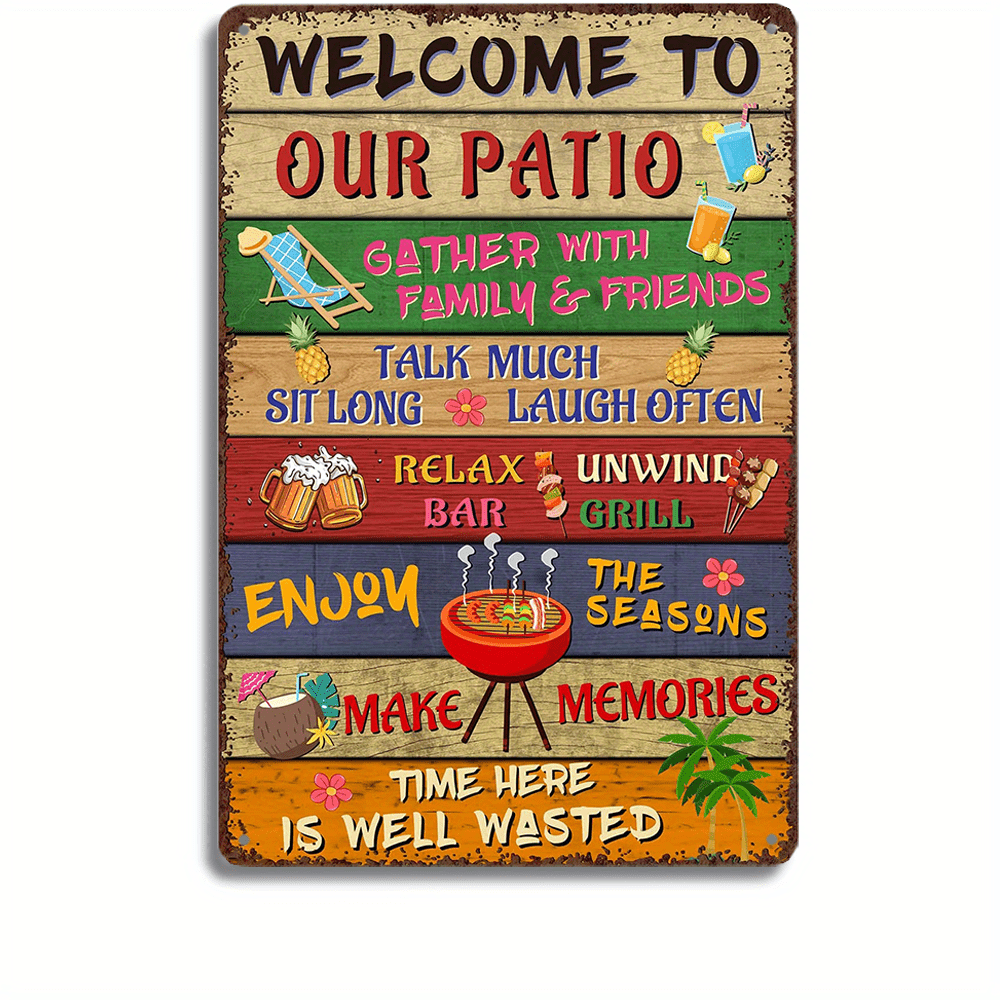 TEMU 2d Flat Vintage Welcome To Our Patio Aluminum Tin Sign 8x12 Wall Decor For Bar Cafe And Garage, 2d Flat