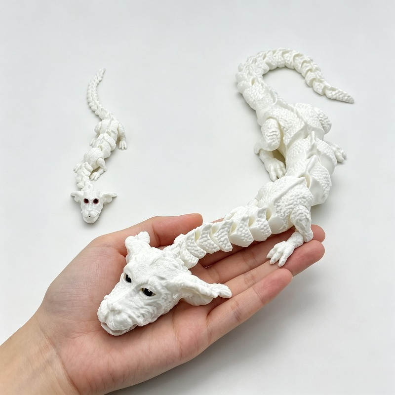 TEMU 2 Pack 60cm/23.62inch, 25cm/9.84inch Giant White 3d Printed Dog Dragon Statue, 2 Sizes Optional, Home Decor Sculpture Ornament, Desktop Tabletop