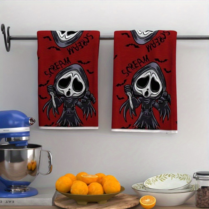 

2pcs Halloween Towel Set - , Polyester Kitchen & Bathroom Towels With Scary Design - Home Decor & Travel