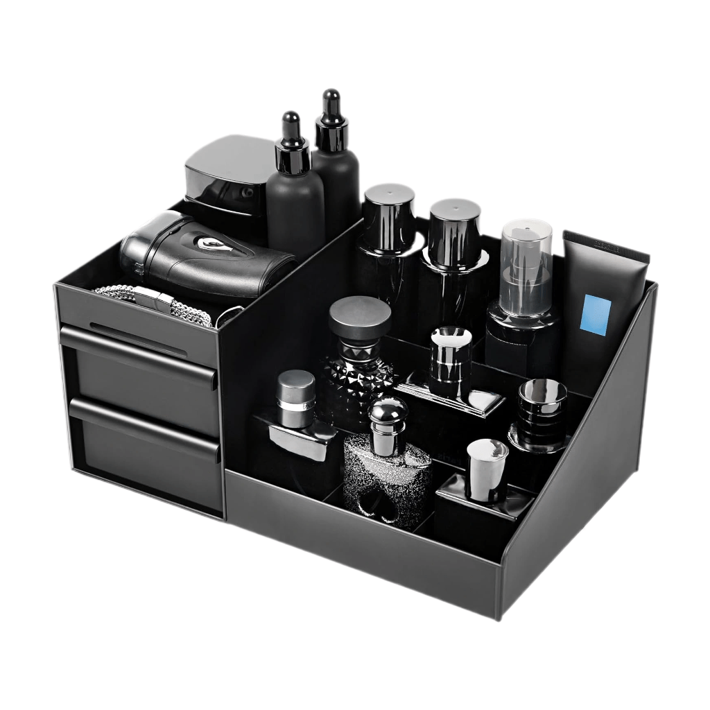 TEMU Men's Organizer - Durable Plastic Freestanding Bathroom Countertop Storage With Multiple Compartments For Cologne, Perfume, Grooming Tools -
