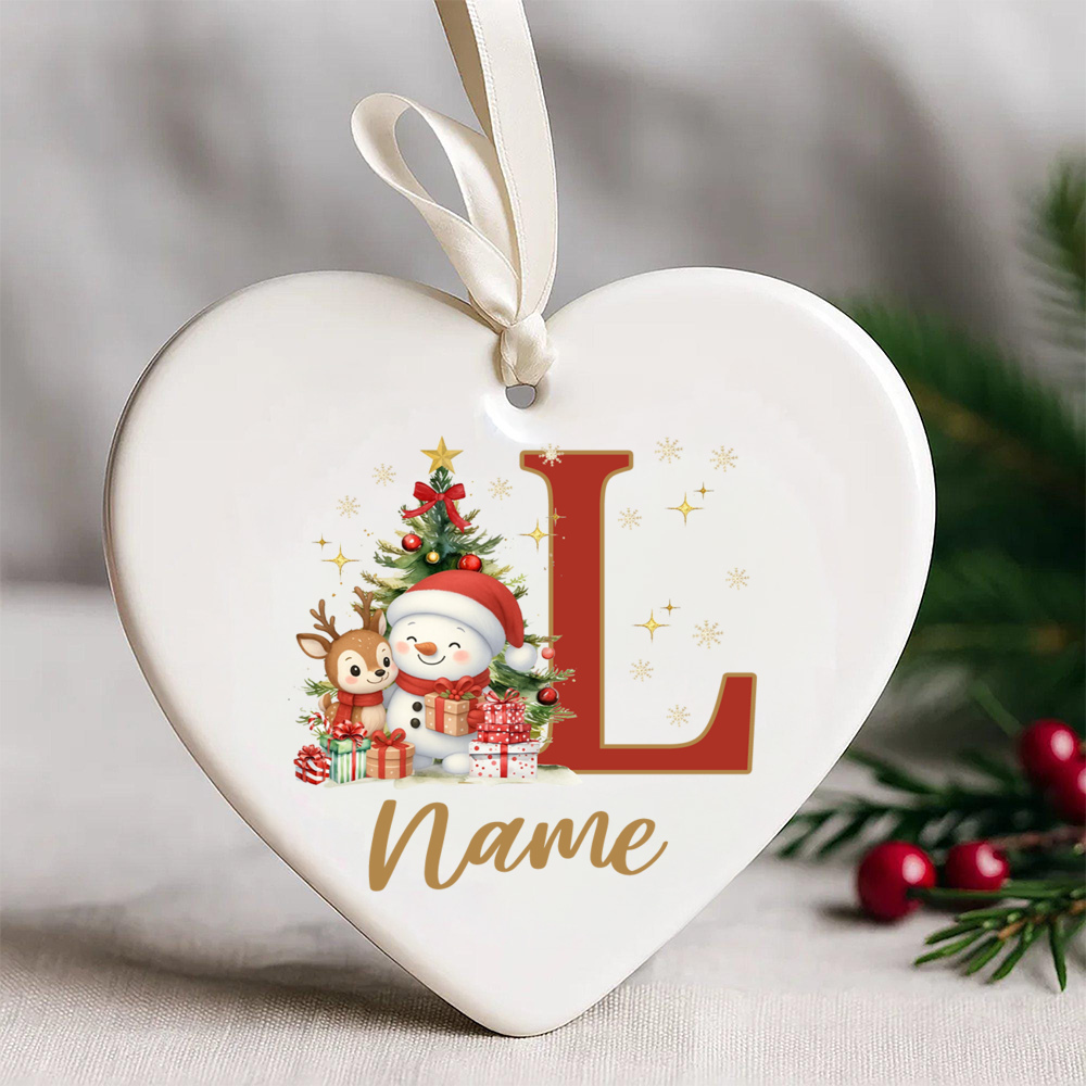 TEMU 1pc Personalized Initial & Name Heart-shaped (or Round) Christmas Ornament - Custom Family Keepsake With Name/initials, Battery-free Holiday