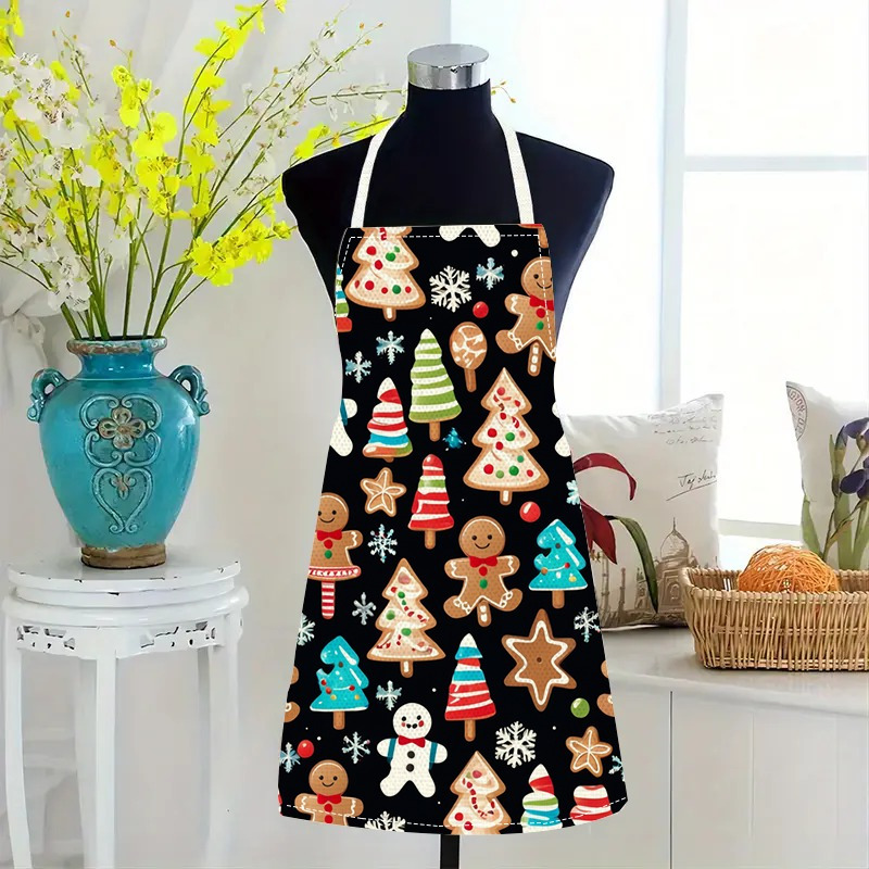 

Christmas-themed Apron Design Featuring A Gingerbread Candy Man, Made From Soft And Skin-friendly Linen. Ideal For Cooking, Baking, And Cleaning, As Well As Party Decorations, This Is One-piece Set.