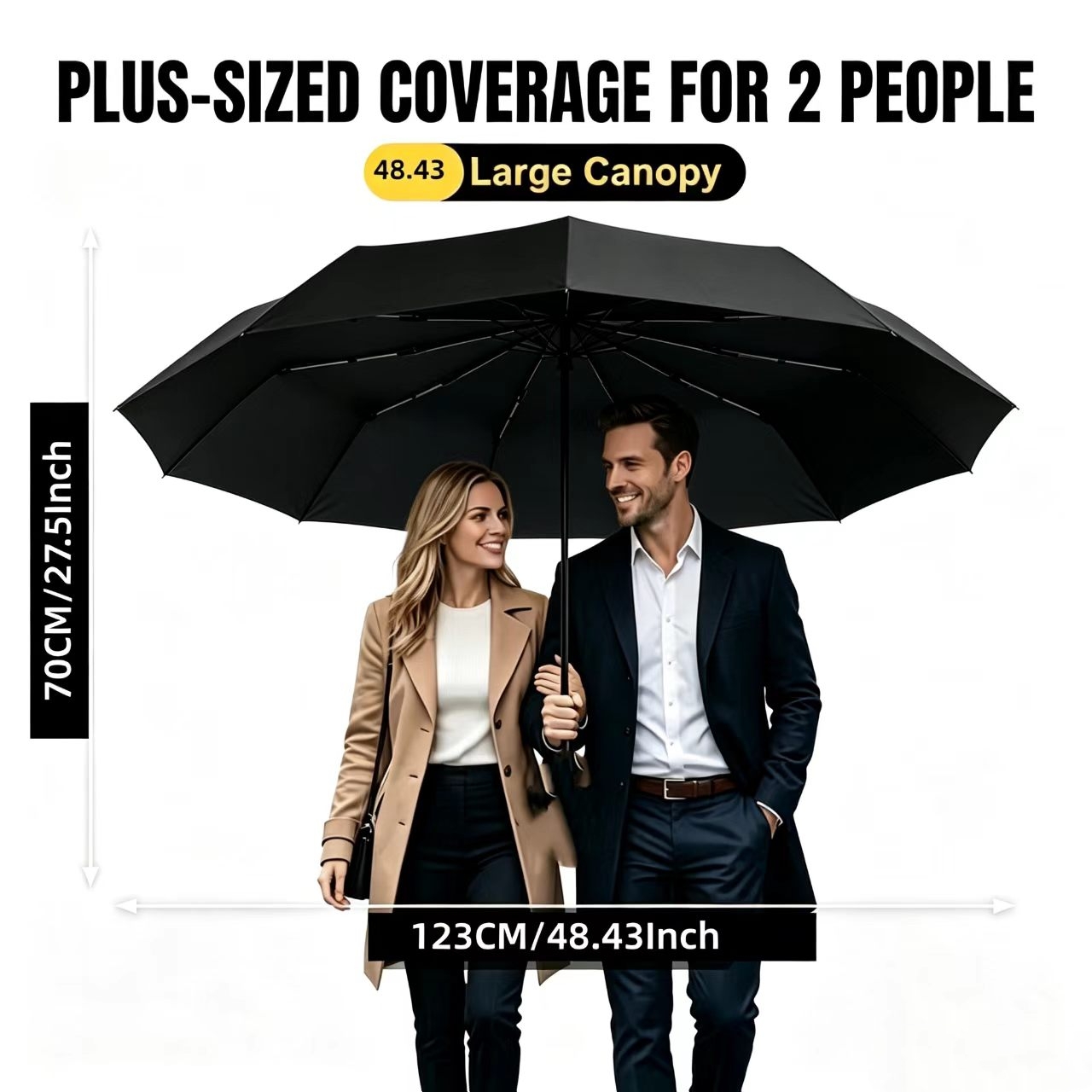 TEMU 12-bone Reinforced Double-person Large Folding Umbrella, Essential For Outdoor Travel, Hiking, And Beach Use With