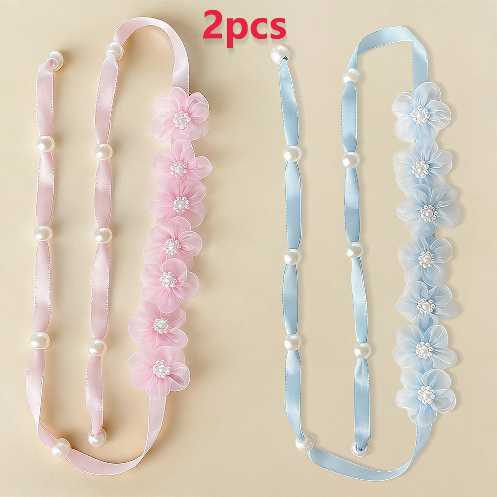 TEMU 2 piezas Verano Larga de Cinta Georgette Floral Trenzada, Lindo Colgante de Borla de de Perlas para el Cabello, Floral Trenzada para, Adecuada
