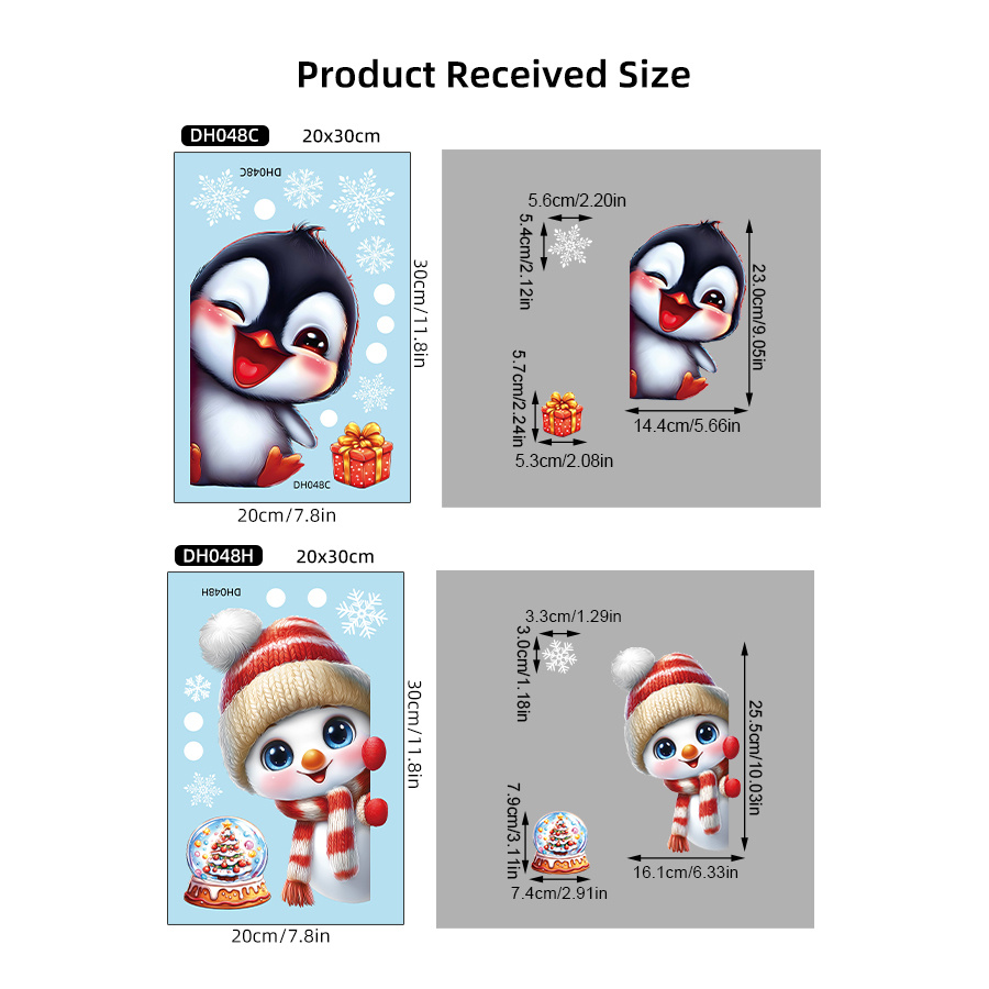 Image of 2pcs/set Snowman & Penguin Christmas Window Stickers - No Residue Double-sided Visibility, Static Cling With Eyes And Gift For Home Shop Cafe Festive Decor