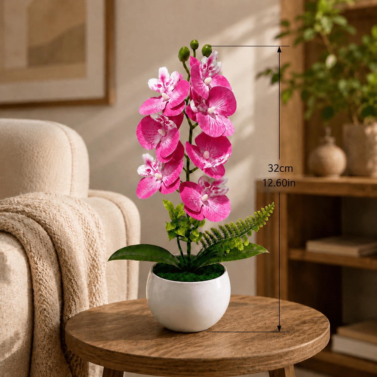TEMU 7-stem Large High-quality Striped Pink Phalaenopsis Artificial Flower (with Pot), Beautiful Phalaenopsis Orchid, Lovely Room Decor, Home