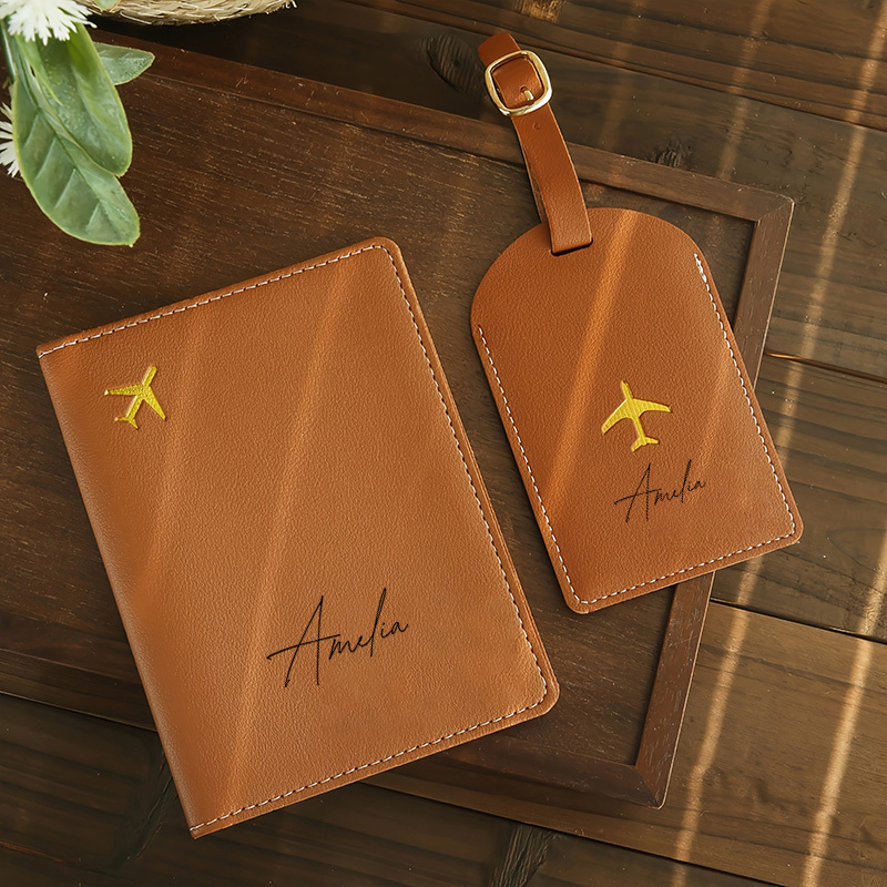 TEMU 2pcs Set Personalized Custom Name Passport Holder And Luggage Tag Clip - Customizable Name/initial/text, Travel Document Holder With , Ideal